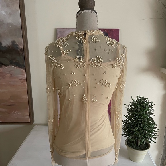 Free People Nude Pearl Embellished Bodysuit - Picture 3 of 6